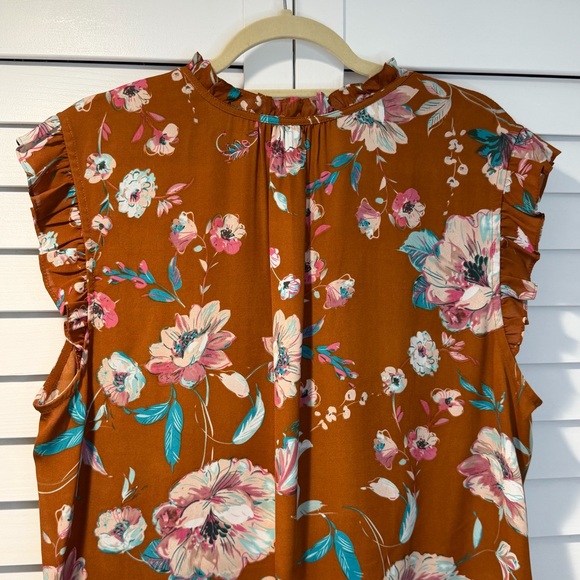 NWT Daniel Rainn XXL Copper Rust Foral Ruffle Cap Sleeve Blouse - Picture 9 of 9